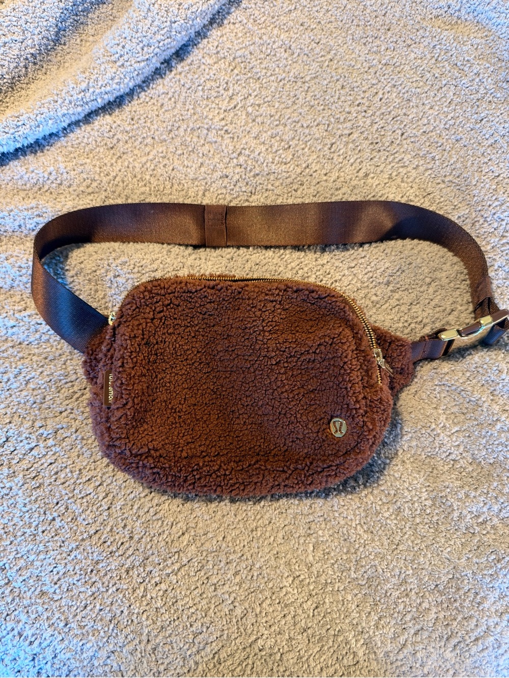lululemon athletica Brown Sherpa Belt Bag with Gold Hardware